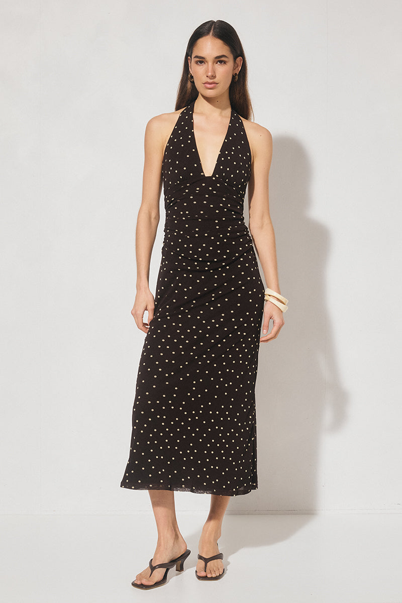 Halston Dress Chocolate Polka Dot  MN RENN
