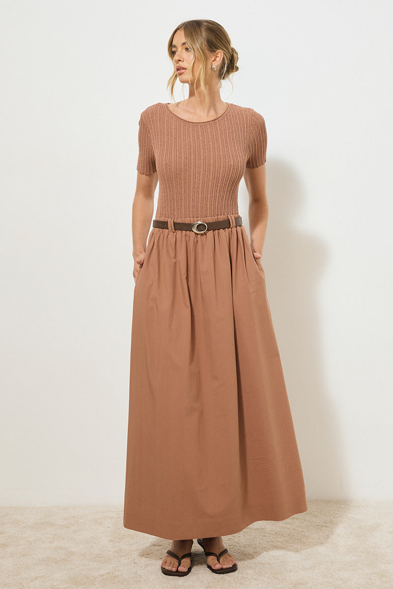 ETERNAL KNIT COMBO DRESS HAZELNUT  MN RENN