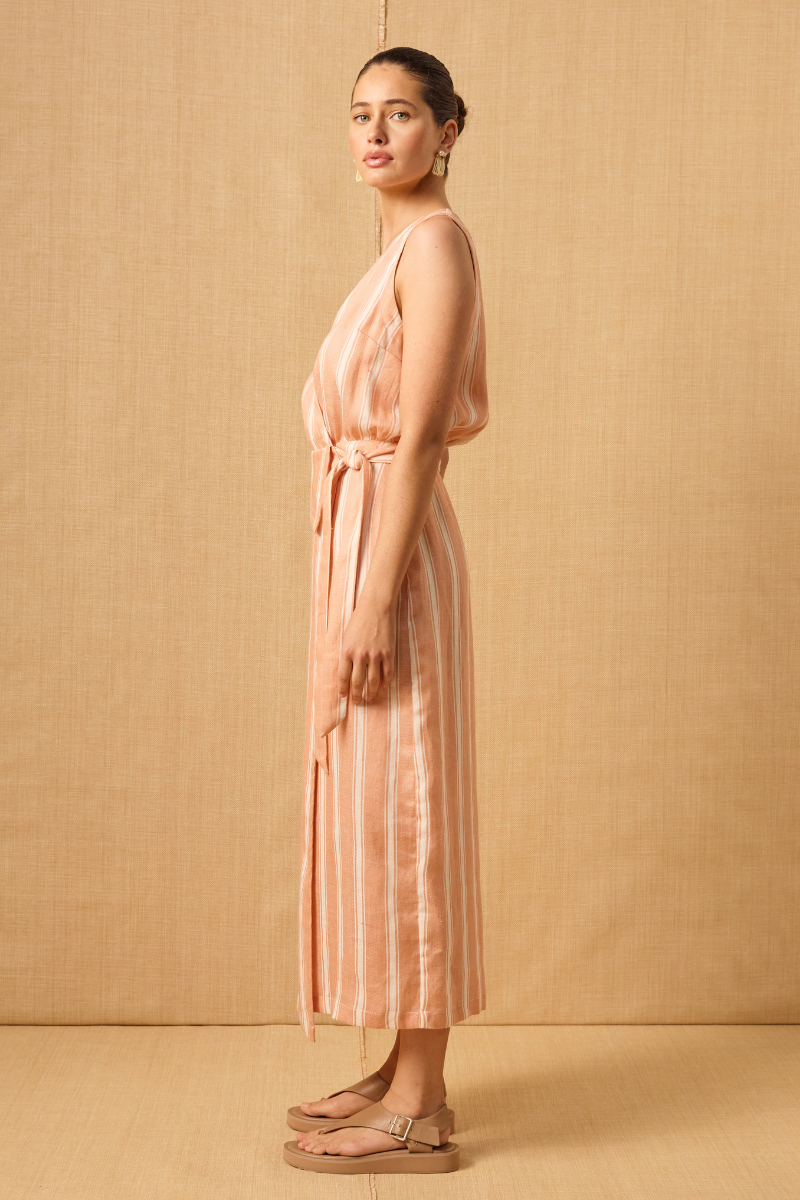 CORAL STRIPE DRESS - CORAL SAND STRIPE