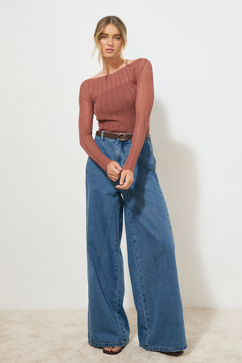 REFLECTION KNIT TOP COGNAC