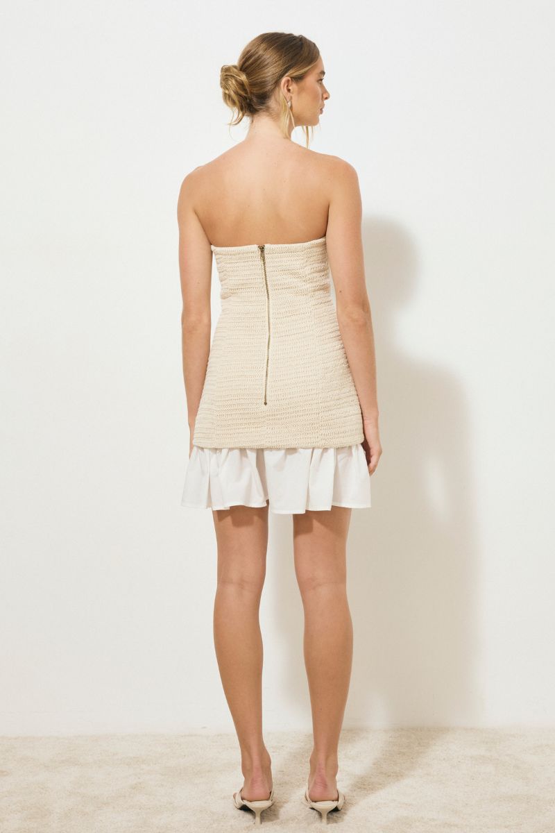 DELMAR MINI DRESS NATURAL / WHITE