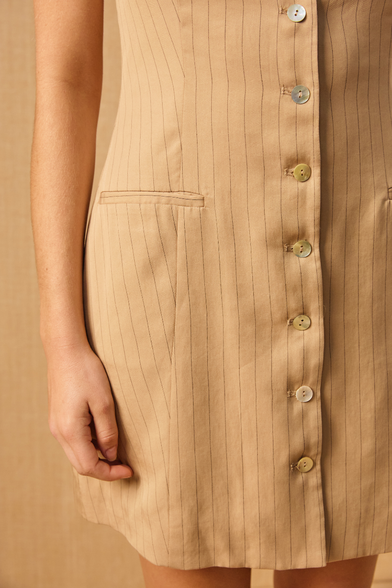 BAHIA PINSTRIPE MINI DRESS - SUNBAKED