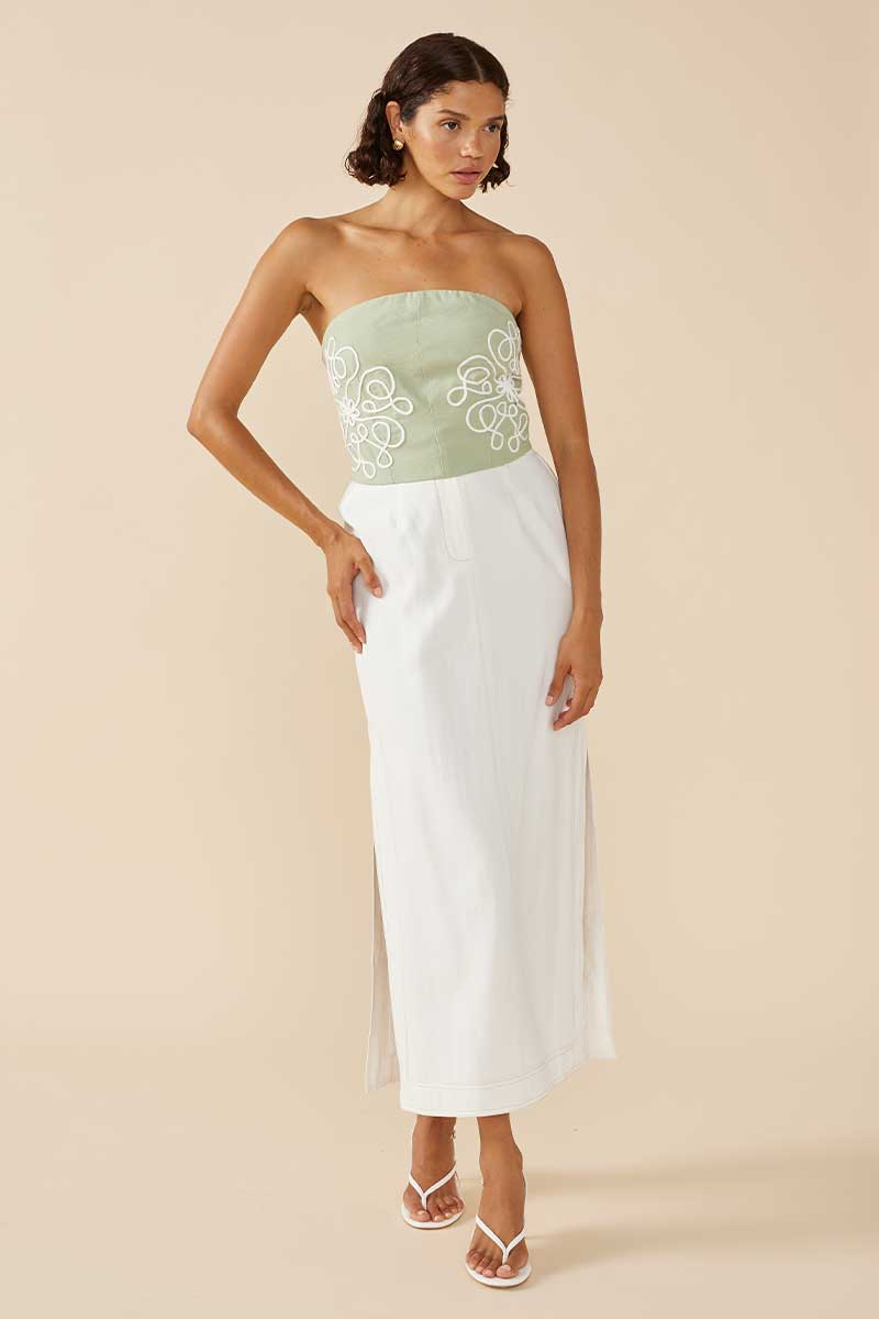 LUNA EMBROIDERED TOP - SAGE IVORY