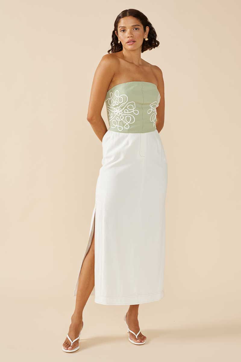 LUNA EMBROIDERED TOP - SAGE IVORY