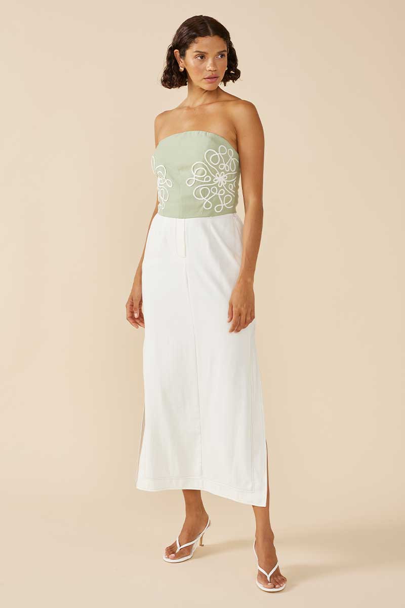 LUNA EMBROIDERED TOP - SAGE IVORY