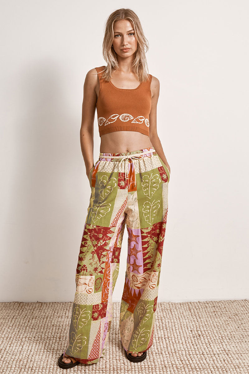 Mon Renn women's Clothing Sydney Cove Patchwork Print Pant