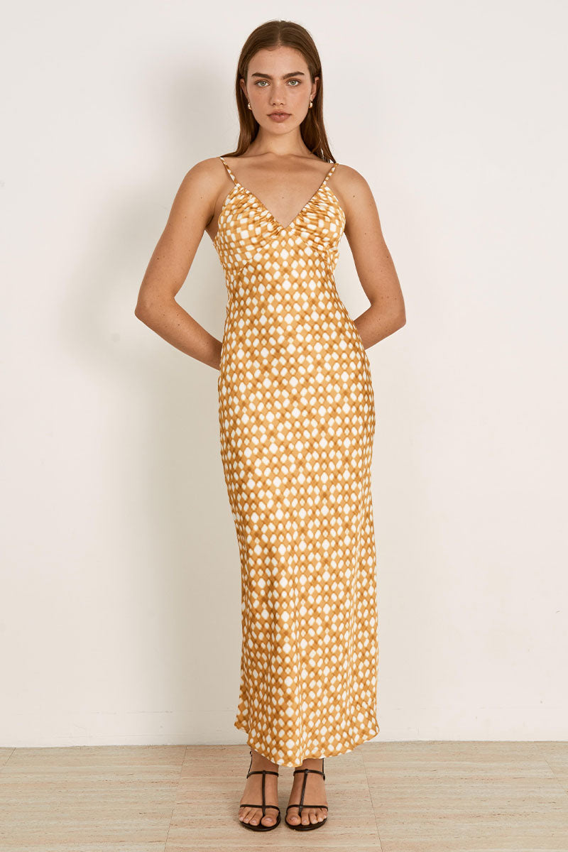 Mon Renn women's Clothing Sydney Lumen Midi Dress Gold