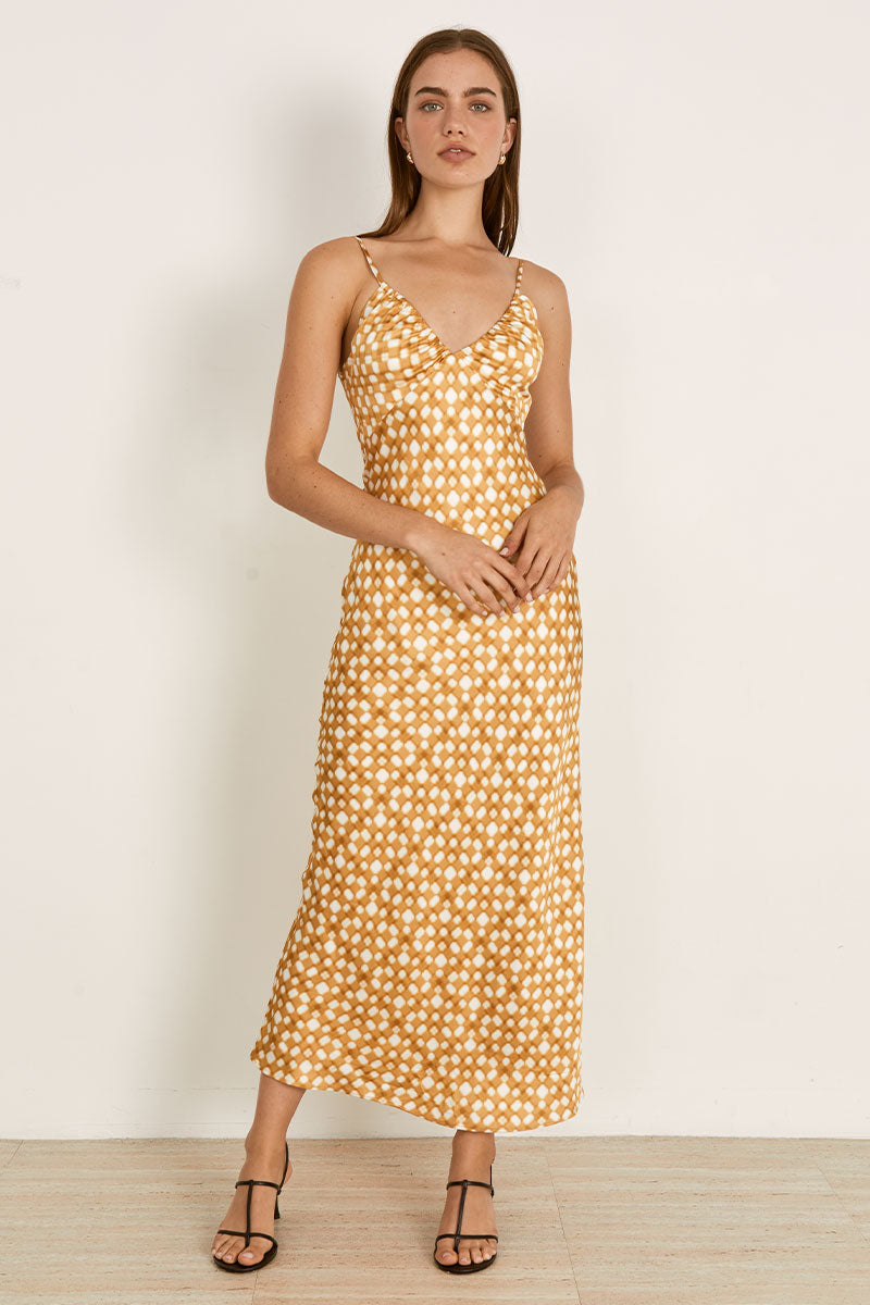 Mon Renn women's Clothing Sydney Lumen Midi Dress Gold
