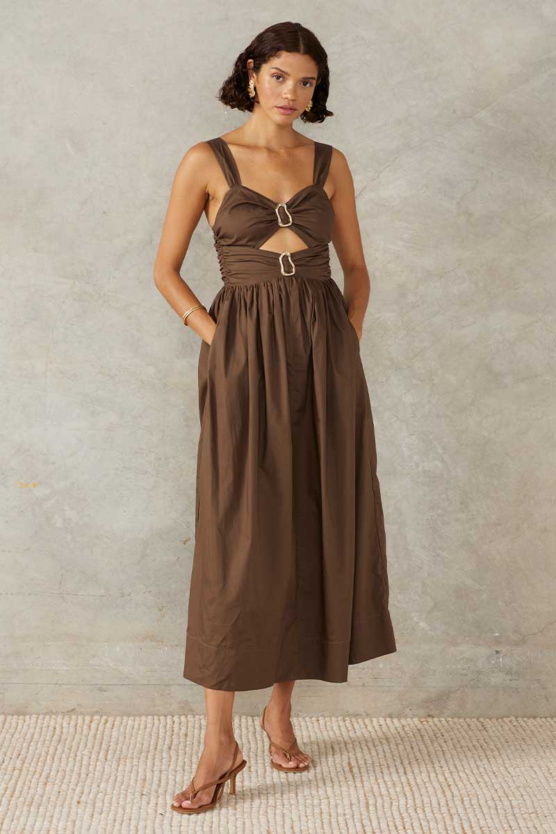 MALIBU MIDI DRESS - COFFEE