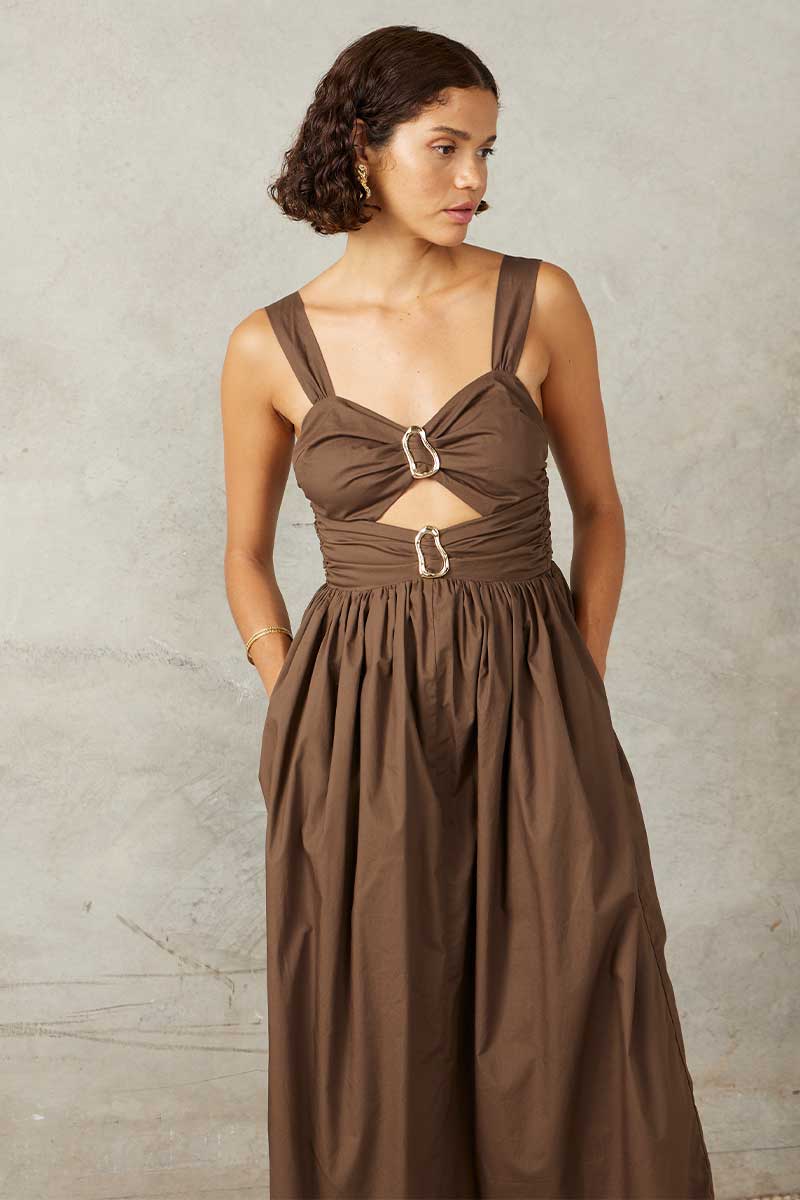 MALIBU MIDI DRESS - COFFEE