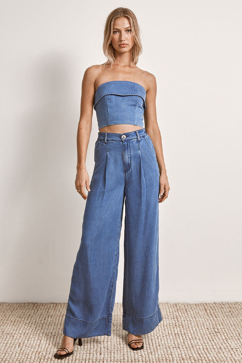 Mon Renn women's Clothing Sydney Odyssey Strapless Top denim