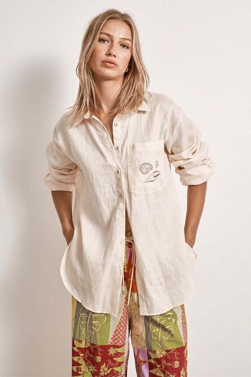 Mon Renn women's Clothing Sydney Reef Embroidered Shirt White