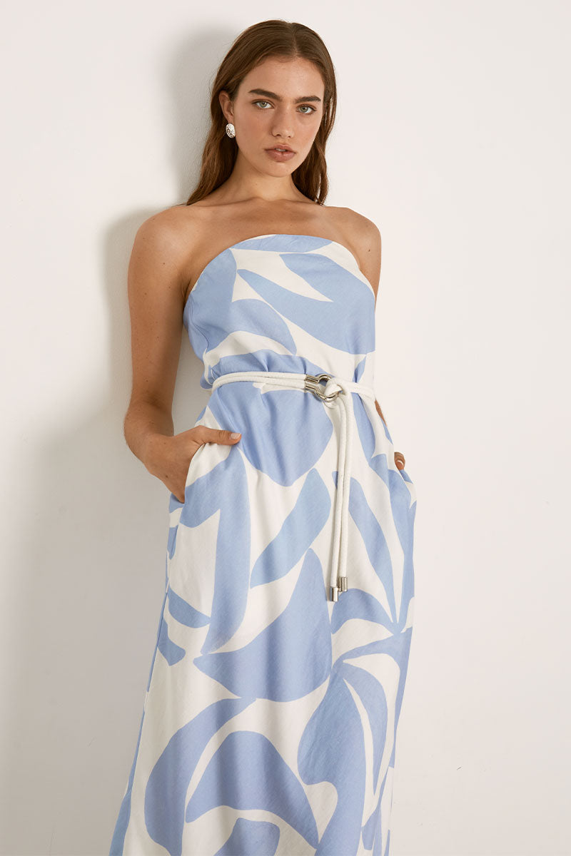 Mon Renn women's Clothing Sydney Surreal Strapless Midi Dress Blue
