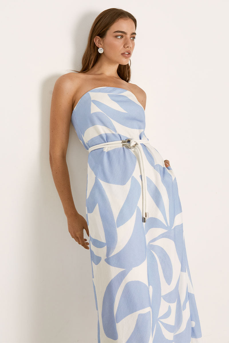 Mon Renn women's Clothing Sydney Surreal Strapless Midi Dress Blue