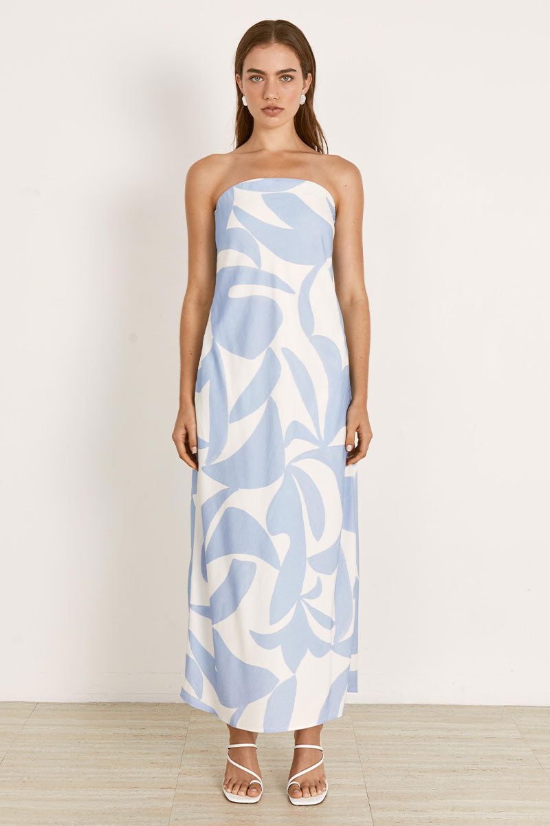 Mon Renn women's Clothing Sydney Surreal Strapless Midi Dress Blue