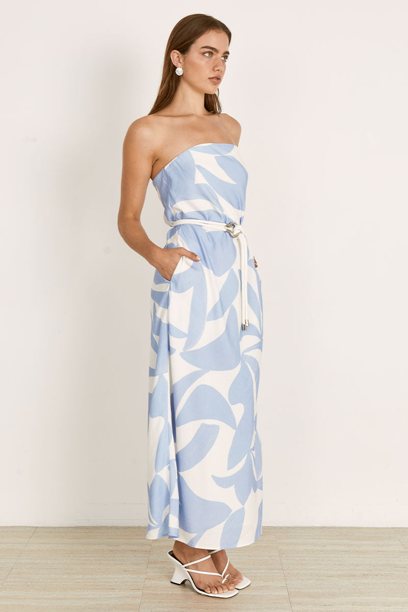 Mon Renn women's Clothing Sydney Surreal Strapless Midi Dress Blue