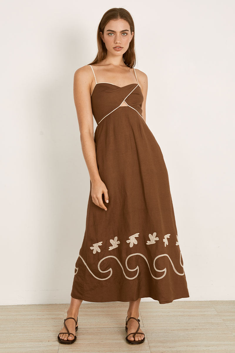Mon Renn women's Clothing Sydney Fresco Midi Dress Brown
