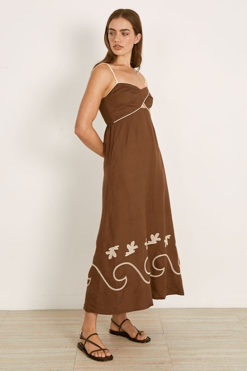 Mon Renn women's Clothing Sydney Fresco Midi Dress Brown