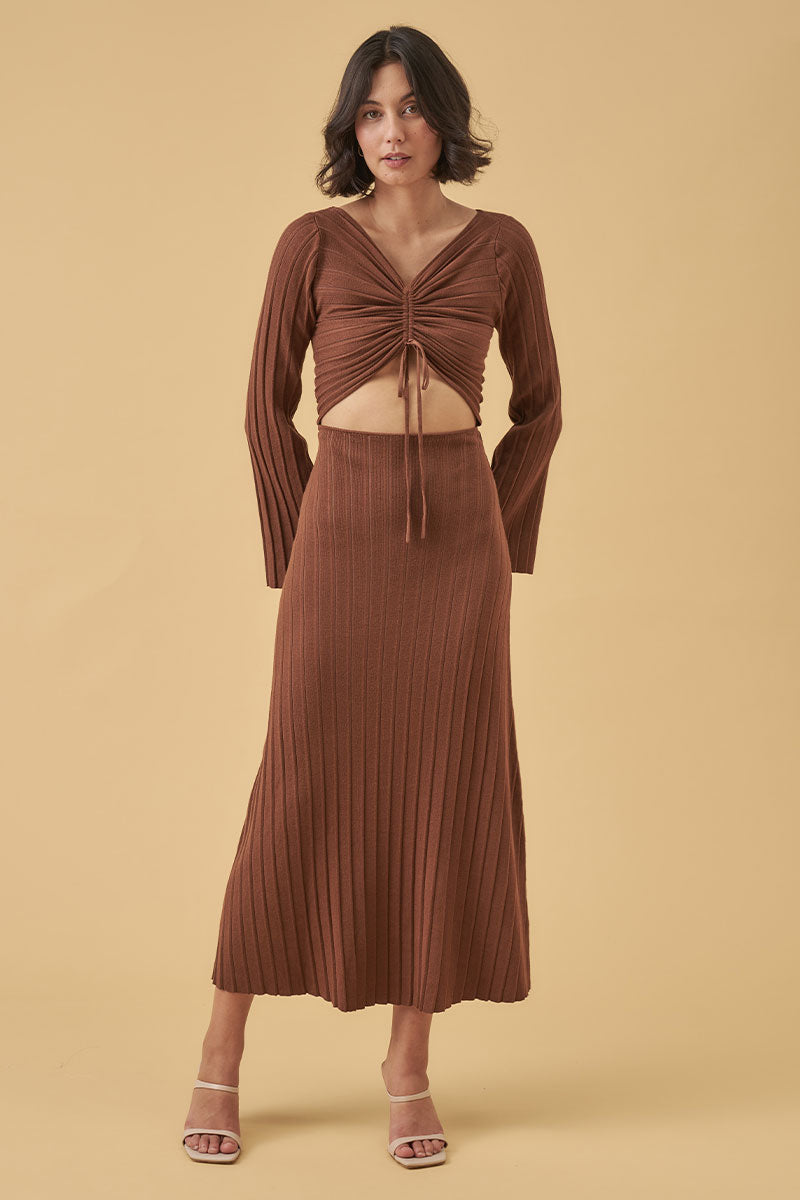 Mon Renn women's Clothing Sydney sense knit dress brown