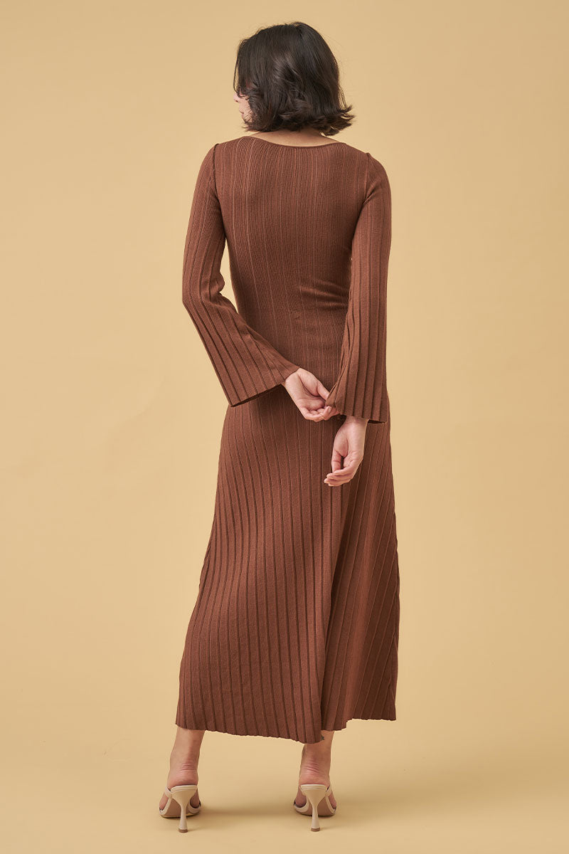 Mon Renn women's Clothing Sydney sense knit dress brown