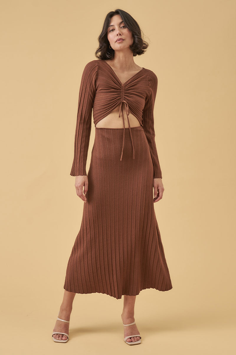 Mon Renn women's Clothing Sydney sense knit dress brown