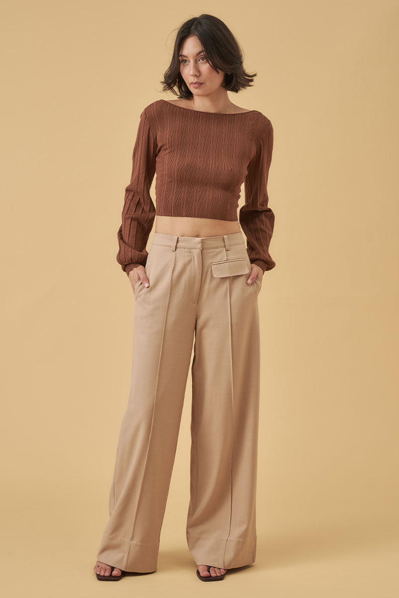 Mon Renn women's Clothing Sydney sense knit top chocolate