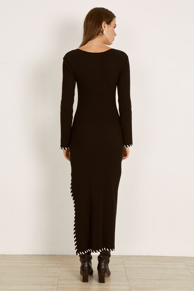 Mon Renn women's Clothing Sydney Trace Knit Midi Dress black