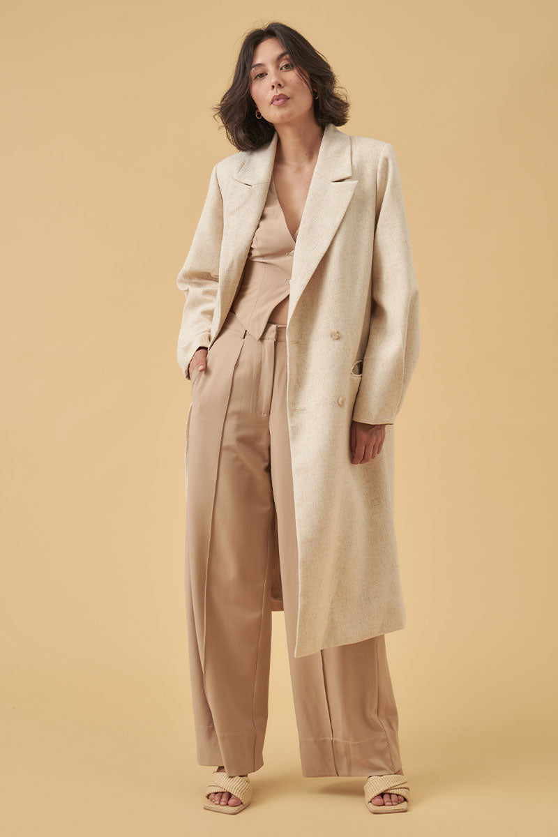 Mon Renn women's Clothing Sydney Devine Herringbone Coat Cream