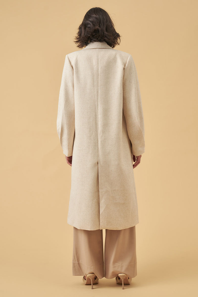 Mon Renn women's Clothing Sydney Devine Herringbone Coat Cream