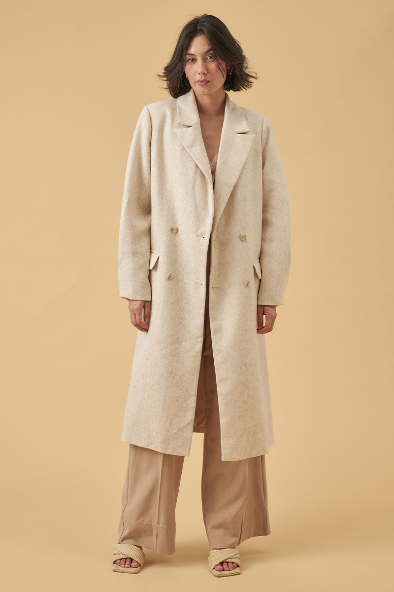 Mon Renn women's Clothing Sydney Devine Herringbone Coat Cream