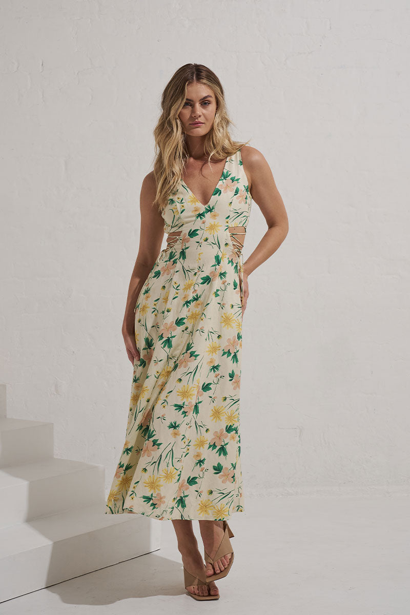 Monrenn Women's Clothing Sydney Etherial Floral midi dress cream