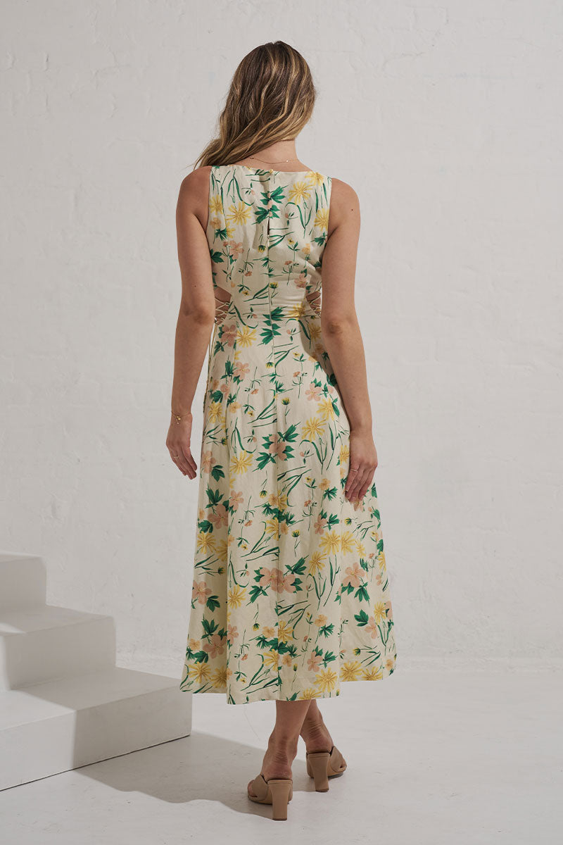 Monrenn Women's Clothing Sydney Etherial Floral midi dress cream