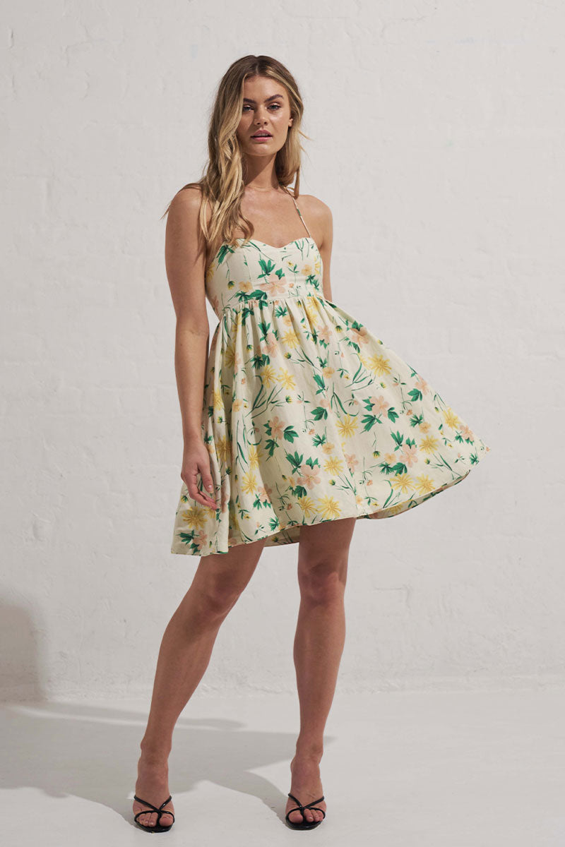 ETHERIAL FLORAL MINI DRESS - GARDEN PARTY FLORAL