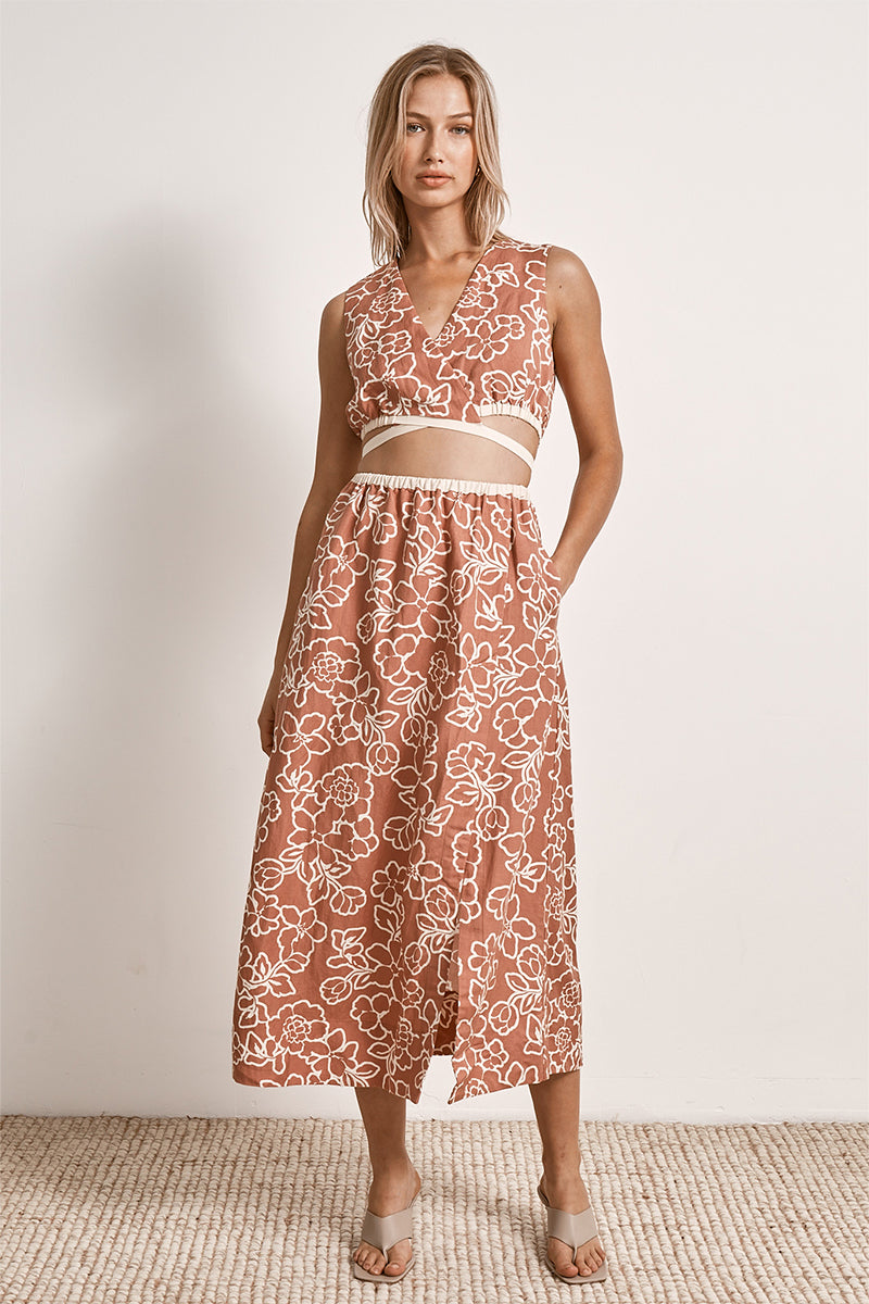 Mon Renn women's Clothing Sydney Monte Floral midi Dress Red