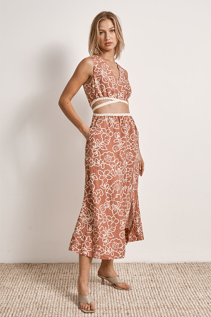 Mon Renn women's Clothing Sydney Monte Floral midi Dress Red