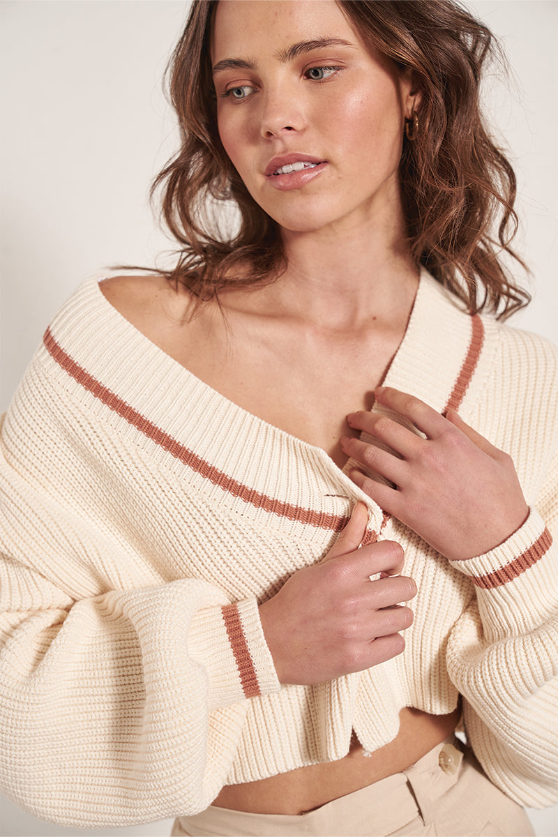 Mon Renn women's Clothing Sydney Pacific knit cardigan cream