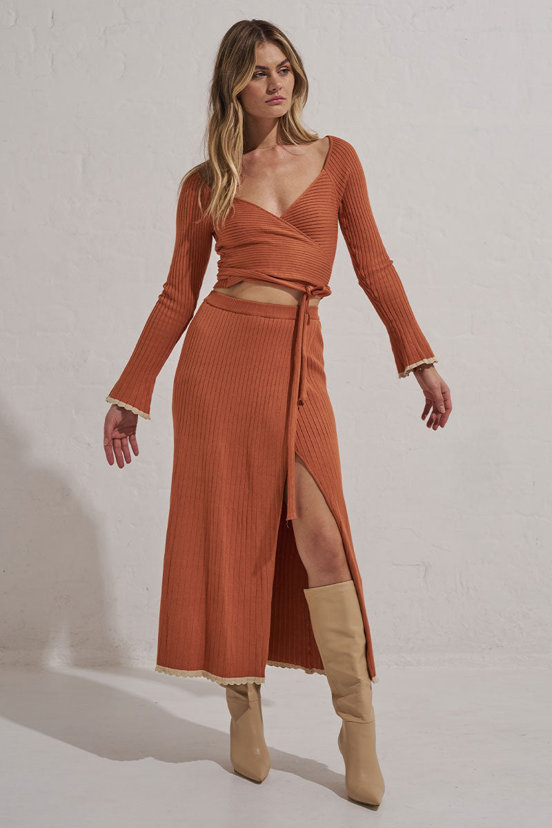 Mon Renn women's Clothing Sydney BASK KNIT SKIRT TERRACOTTA