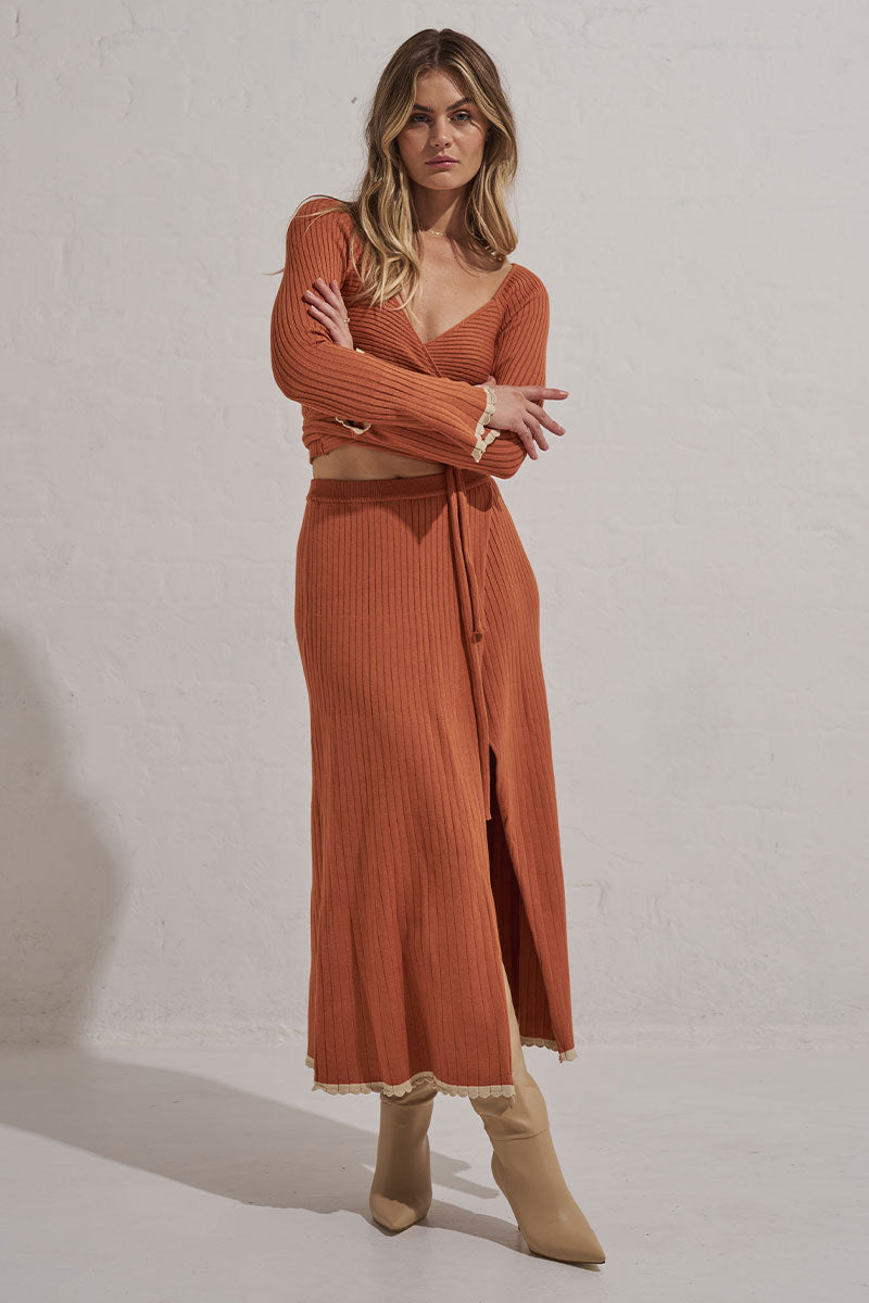 Mon Renn women's Clothing Sydney BASK KNIT SKIRT TERRACOTTA