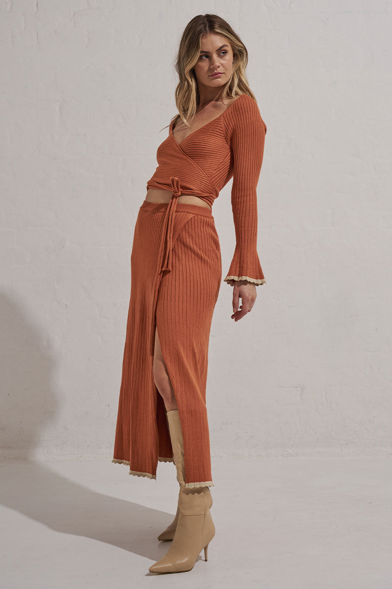Mon Renn women's Clothing Sydney BASK KNIT SKIRT TERRACOTTA