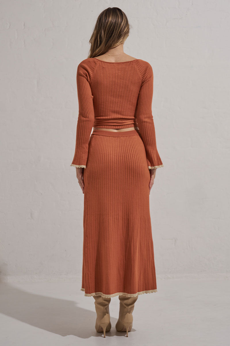 Mon Renn women's Clothing Sydney BASK KNIT SKIRT TERRACOTTA