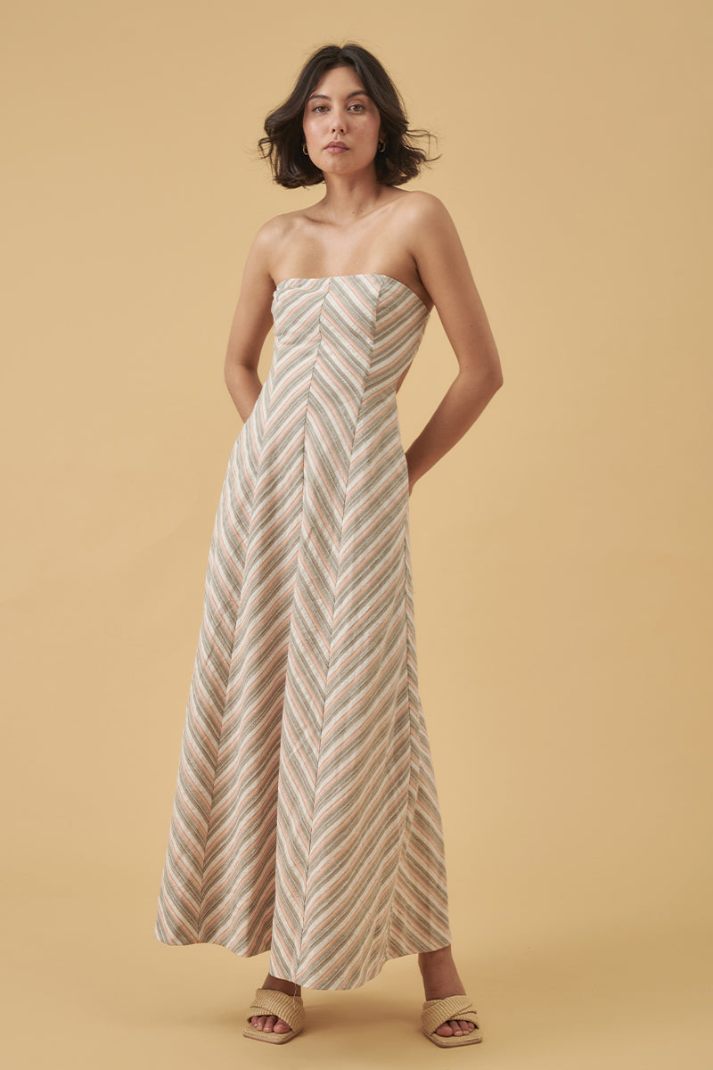 Mon Renn women's Clothing Sydney euphoria strapless dress stripe