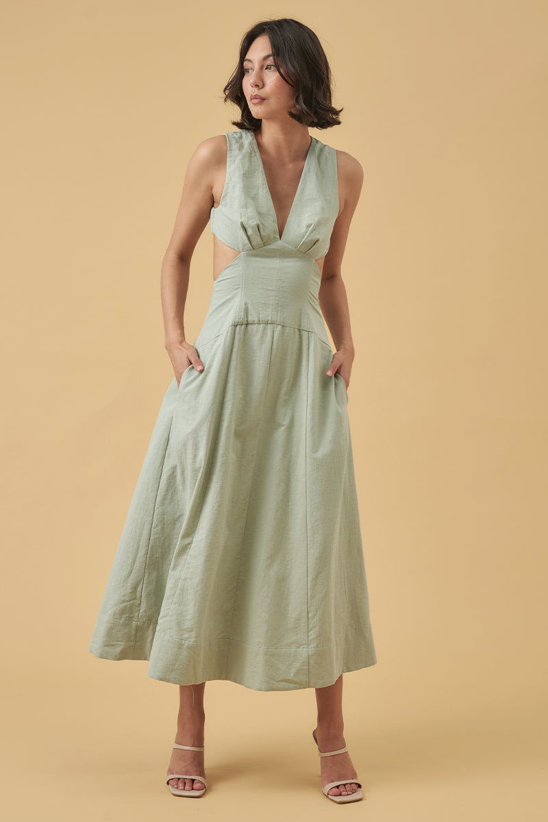 Mon Renn women's Clothing Sydney Evoke midi dress sage