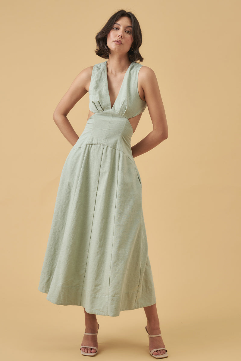 Mon Renn women's Clothing Sydney Evoke midi dress sage