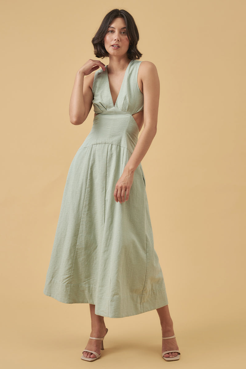 Mon Renn women's Clothing Sydney Evoke midi dress sage