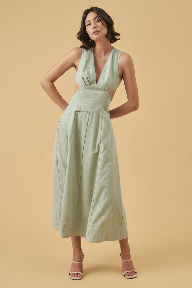 Mon Renn women's Clothing Sydney Evoke midi dress sage