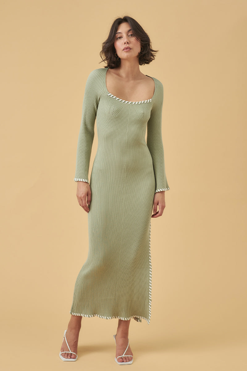 Mon Renn women's Clothing Sydney Trace Knit Midi Dress Sage