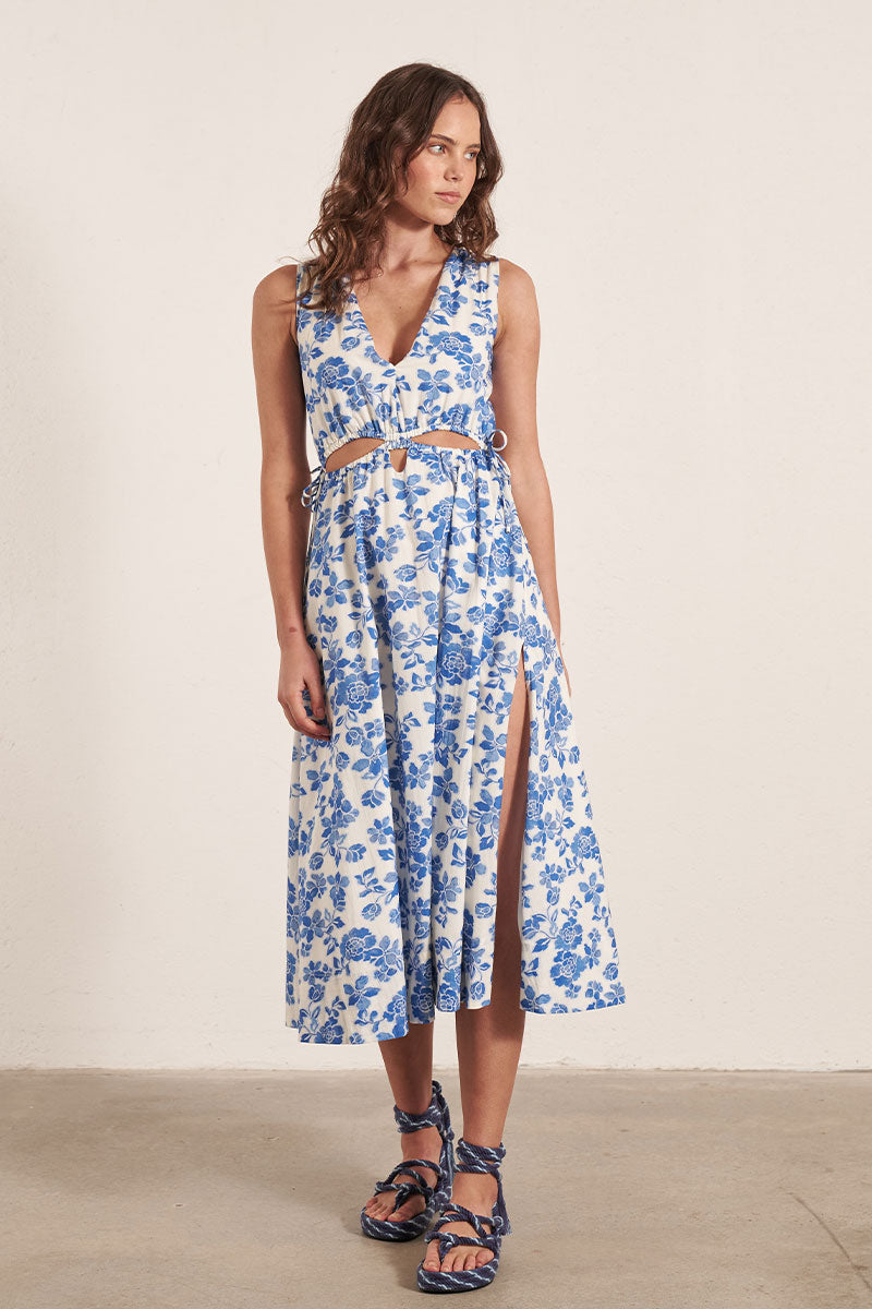 Monrenn women's Clothing Sydney floral Blue Midi Dress