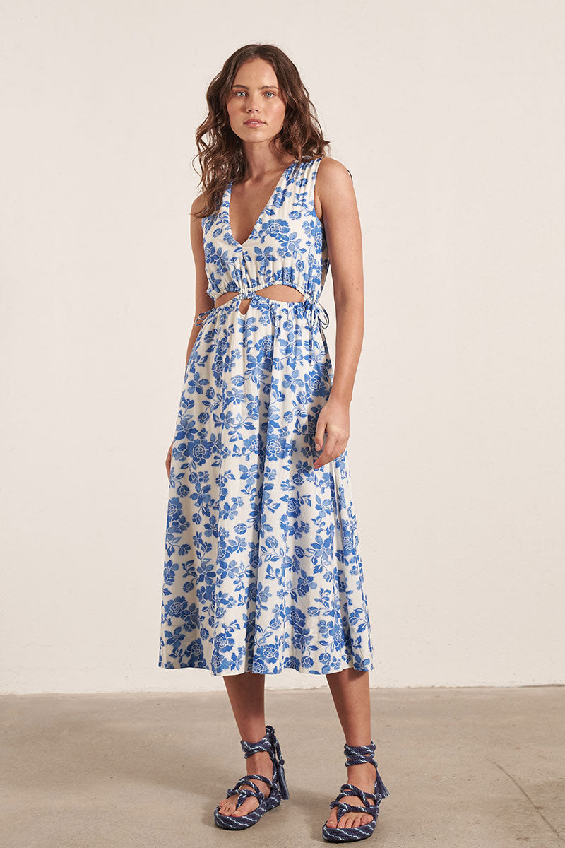 Monrenn women's Clothing Sydney floral Blue Midi Dress