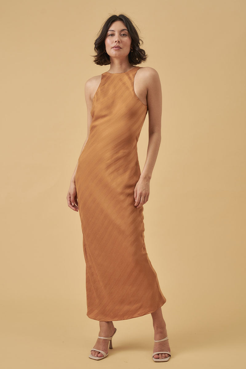 Mon Renn women's Clothing Sydney Eternal Bias Cut Midi Dress Gold