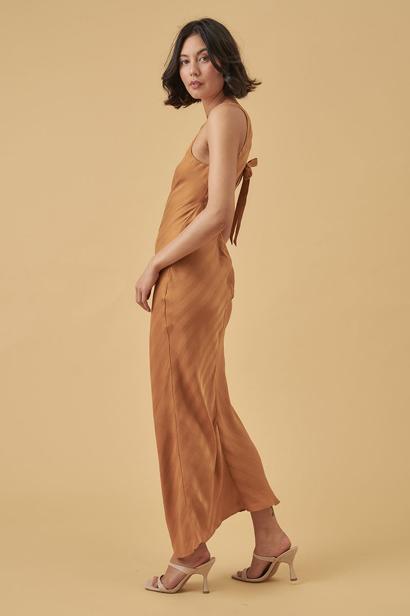 Mon Renn women's Clothing Sydney Eternal Bias Cut Midi Dress Gold